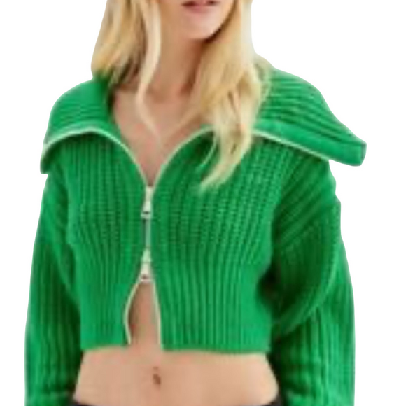 Urban Outfitters Green Chunky Knit Cropped Cardigan XS - Picture 1 of 16